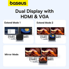 USB Hub Baseus Hub 11in1 StarJoy Metal Glam Series, USB-C to HDMI +VGA + 3 x USB 3.0 + USB 2.0+USB-C PD + RJ45 + SD/TF +3,5mm-B00030709811-00