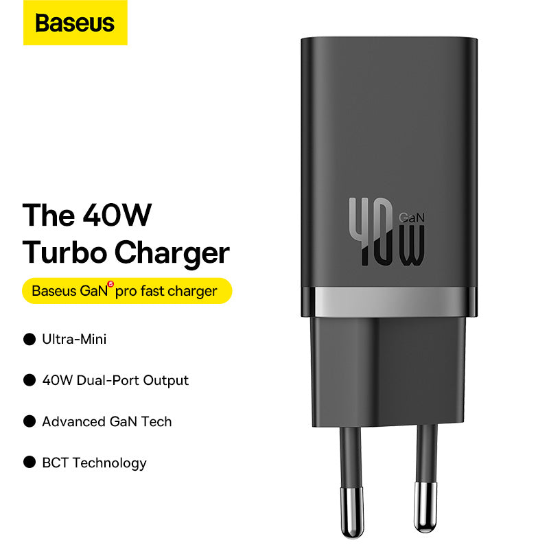 -Baseus GaN5 Pro Fast Charger C+C 40W EU Black-CCGP180101