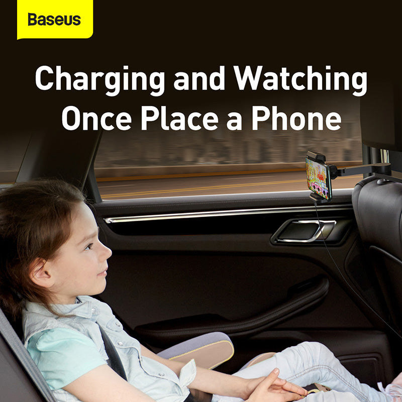 Baseus Car Headrest Phone Holder With Built-In 15 W Qi Wireless Charger Black (WXHZ-01)