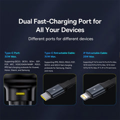 Baseus Enjoyment Pro Car Charger C+Retractable Type-C Cable 60W Cluster Black-C00057802111-01