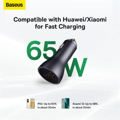 Baseus Golden Contactor Pro Triple Fast Charger Car Charger 65W U+C+C Dark Gray-CGJP010013