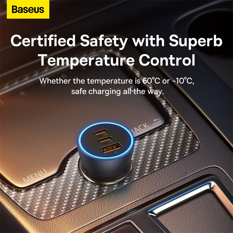 Baseus Golden Contactor Pro Triple Fast Charger Car Charger 65W U+C+C Dark Gray-CGJP010013