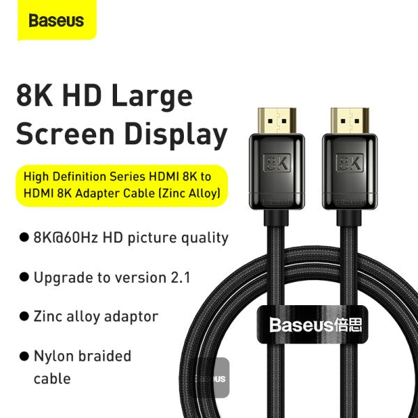 Baseus High Definition Series HDMI 8K to HDMI 8K Adapter Cable 2m Black for Laptops