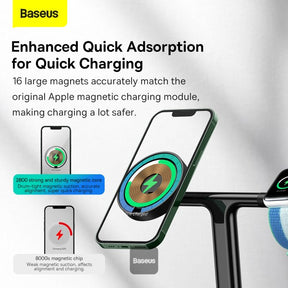 Baseus swan 3-in-1 Wireless Msagnetic Charging Bravket 20W Blavk Universal Version (invlude for type-c 3A  1m)