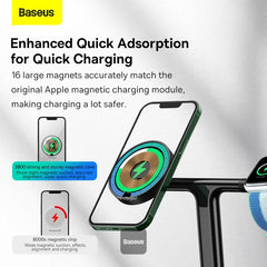 Baseus swan 3-in-1 Wireless Msagnetic Charging Bravket 20W Blavk Universal Version (invlude for type-c 3A  1m)