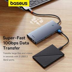 Baseus PortalJoy Series 13-Port  HUB Space Grey （Type-C to HDMI4K@60Hz*2+DP4K@120Hz*1+VGA*1+USB3.1*2+Type-C3.1*1+USB2.0*1+PD*1+RJ45*1+SD/TF*1+3.5mm*1)- B00053002811-00