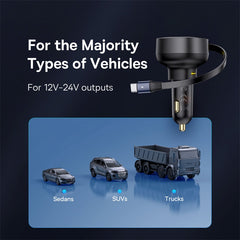 Baseus Enjoyment Pro Car Charger C+Retractable Type-C Cable 60W Cluster Black-C00057802111-01