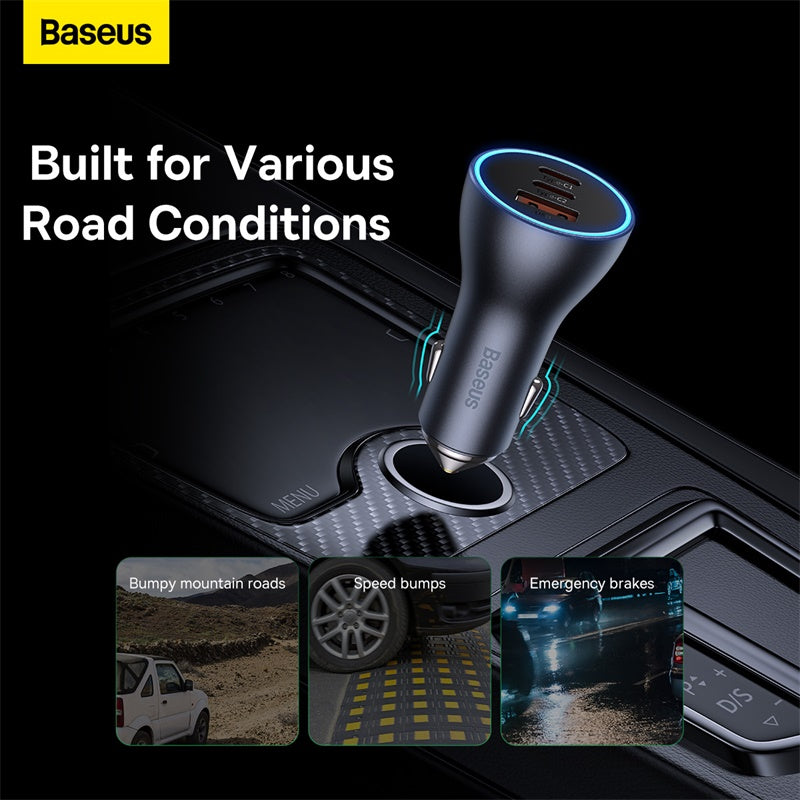 Baseus Golden Contactor Pro Triple Fast Charger Car Charger 65W U+C+C Dark Gray-CGJP010013