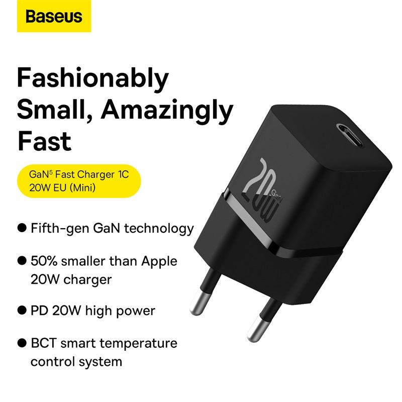 Baseus GaN5 Fast Charger(mini) 1C 20W EU Black