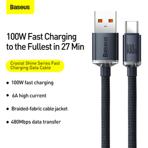 Baseus Crystal Shine cable USB to USB-C, 100W-CAJY000501