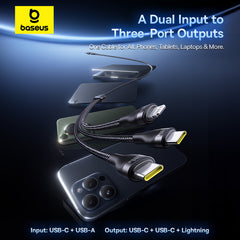 Baseus Flash Series 3 Two-for-three Fast Charging Cable U+C to C+C+L  100W 1.5m Cluster Black-P10377501111-00