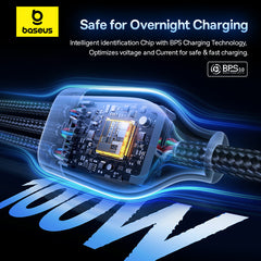 Baseus Flash Series 3 Two-for-three Fast Charging Cable U+C to C+C+L  100W 1.5m Cluster Black-P10377501111-00