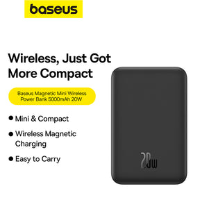 Baseus Magnetic Mini Wireless Fast Charge Power Bank 5000mAh 20W （With Simple Series Charging Cable Type-C to Type-C (20V/3A) 30cm White)