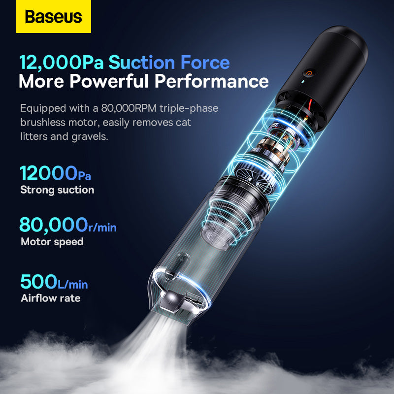 Baseus A3 Lite Portable Cordless 3 in 1 Vacuum Cleaner Blower Inflator for Car Home Office Use 12,000 Pa High Pressure Suction Power