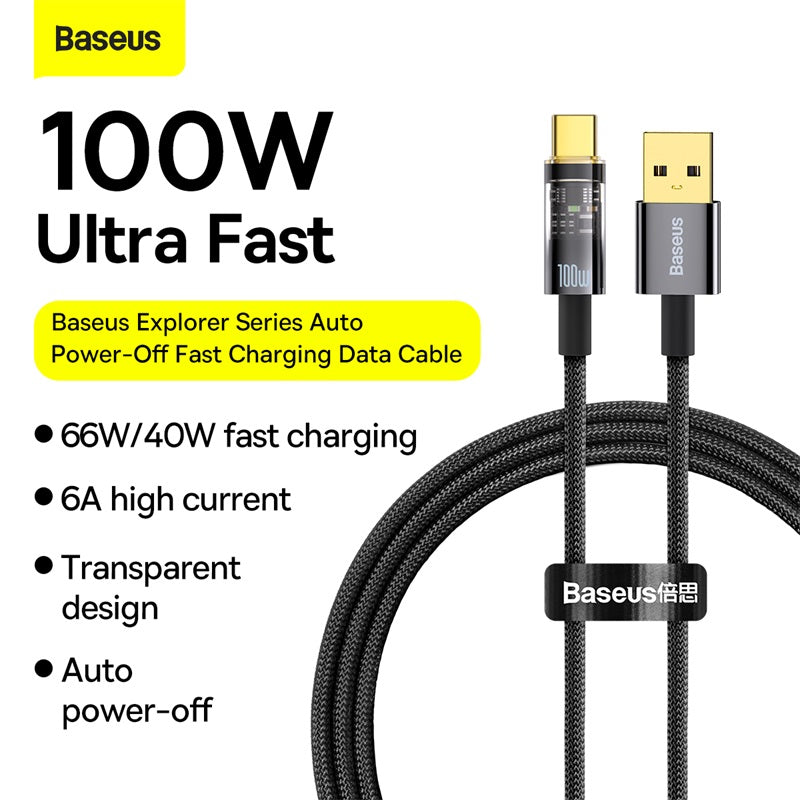 Baseus Explorer Series Auto Power-Off Fast Charging Data Cable USB to Type-C 100W