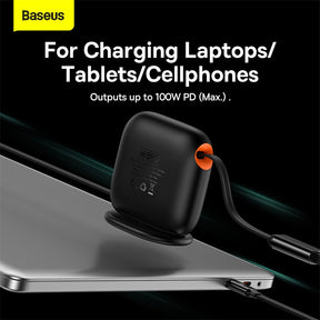 Baseus Cable 100W Cable Type-C to Micro Type-C Lightning Traction Series Retractable 3-in-1 Fast Charging Cable 1.7m Black -CAQY000001