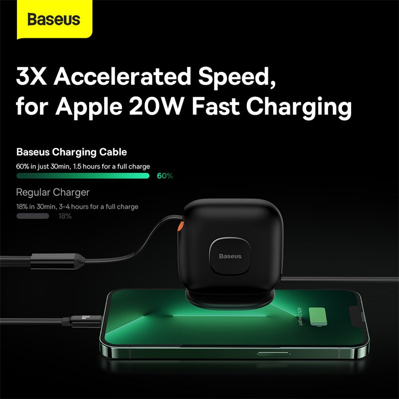 Baseus Cable 100W Cable Type-C to Micro Type-C Lightning Traction Series Retractable 3-in-1 Fast Charging Cable 1.7m Black -CAQY000001