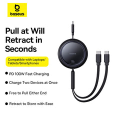 Baseus Bright Mirror Series One-for-two Fast Charging Data Cable Type-C to C+C 100W 1m Cluster Black -P10318602111-00