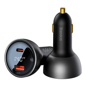 Baseus Digital Display PD3.1 Dual Fast Charger Car Charger U+C 140W Set Obsidian Black With C To C 240W 1m Black-CGZX070001