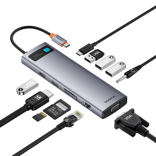 Baseus Hub 11in1 StarJoy Metal Glam Series, USB-C to HDMI +VGA + 3 x USB 3.0 + USB 2.0+USB-C PD + RJ45 + SD/TF +3,5mm-B00030709811-00