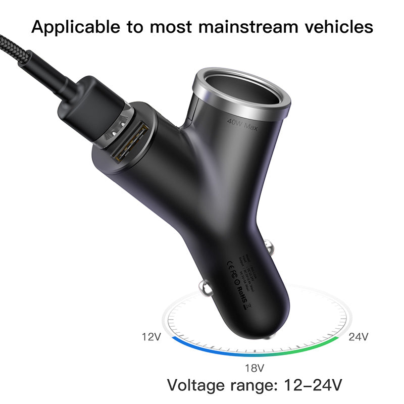 Baseus Y Type Car Charger car charger 2x USB + cigarette lighter socket 3.4A black (CCALL-YX01)