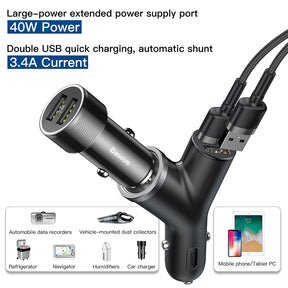 Baseus Y Type Car Charger car charger 2x USB + cigarette lighter socket 3.4A black (CCALL-YX01)