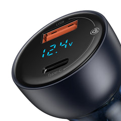 Baseus USB / USB Type C Car Charger 65 W 5 A SCP Quick Charge 4.0+ Power Delivery 3.0 LCD Screen + USB Type C - USB Type C Cable Grey (TZCCKX-0G)