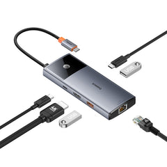 Baseus Hub Metal Gleam Series II 6 in 1 Type-C HUB HDMI 4K60HZ Rj45 Space Grey- B00061802813-00