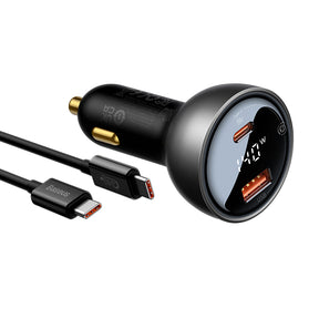 Baseus Digital Display PD3.1 Dual Fast Charger Car Charger U+C 140W Set Obsidian Black With C To C 240W 1m Black-CGZX070001