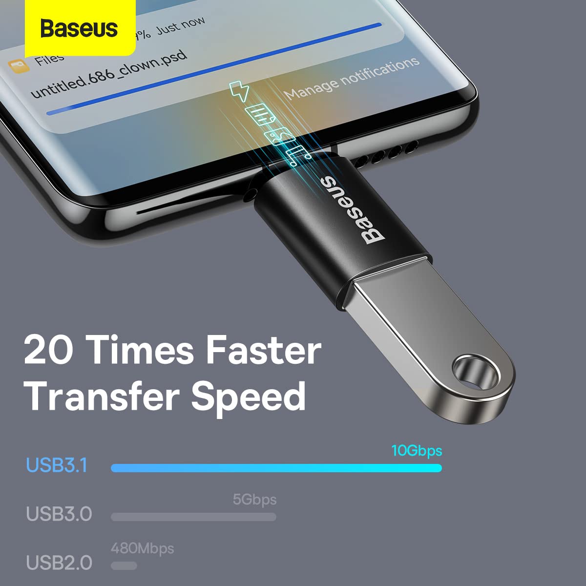 Baseus Type C to USB 3.1 OTG Adapter Ingenuity Series Fast Data Transfer Speed of 10Gbps Black ZJJQ000001