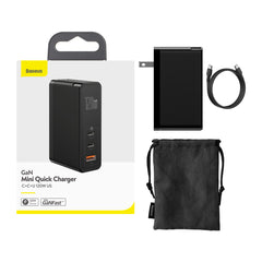 Baseus 120W 2*Type-C / USB-C + USB Ports GaN Mini Fast Charger with 100W Type-C Data Cable, US Plug CCGAN-I01