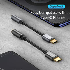 Baseus Type C to 3.5 mm Female Adapter L54 Audio Jack Connector, Noise Cancelling Headphones Jack Converter Audio Adapter Black CATL54-01