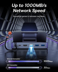 Baseus 6-in-1 Docking Station for Steam Deck & ROG Ally & Legion Go with HDMI 2.0 4K@60Hz, Gigabit Ethernet, Adjustable Stand Design, 100W PD and 3 USB-A 3.0 Ports