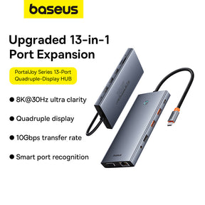 Baseus PortalJoy Series 13-Port  HUB Space Grey （Type-C to HDMI4K@60Hz*2+DP4K@120Hz*1+VGA*1+USB3.1*2+Type-C3.1*1+USB2.0*1+PD*1+RJ45*1+SD/TF*1+3.5mm*1)- B00053002811-00