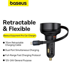 Baseus Car Charger Enjoyment Retractable dual Output Type-c & Lightning 30W Black CGTX000001