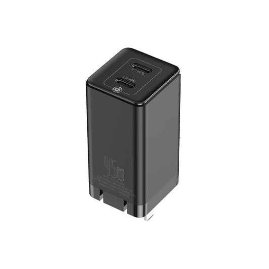 Baseus Gan Mini Type-C and USB 45W Dual Port Output Quick Travel Charger Compatible with Full Quick Charge Protocols with Mini Type C to Type C 60W, 1 m Charging Cable (Black)CCGAN-N01