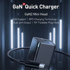 Baseus Gan Mini Type-C and USB 45W Dual Port Output Quick Travel Charger Compatible with Full Quick Charge Protocols with Mini Type C to Type C 60W, 1 m Charging Cable (Black)CCGAN-N01