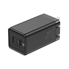 Baseus Gan Mini Type-C and USB 45W Dual Port Output Quick Travel Charger Compatible with Full Quick Charge Protocols with Mini Type C to Type C 60W, 1 m Charging Cable (Black)CCGAN-N01