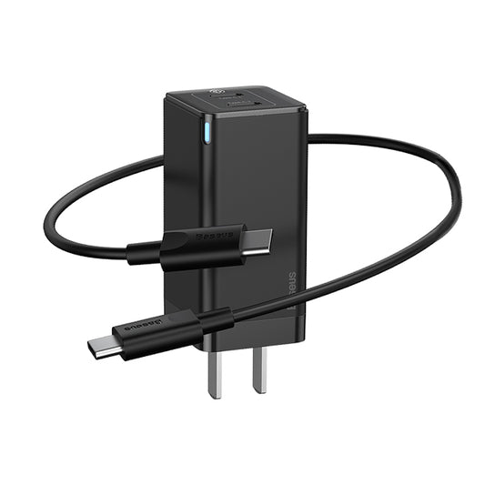 Baseus Gan Mini Type-C and USB 45W Dual Port Output Quick Travel Charger Compatible with Full Quick Charge Protocols with Mini Type C to Type C 60W, 1 m Charging Cable (Black)CCGAN-N01