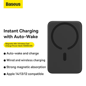 Baseus Magnetic Mini Wireless Fast Charge Power bank 6000mAh 20W Overseas Editionc with Type-C to Type-C cable 60W 20V/3A 30cm Black (PPCX100401)