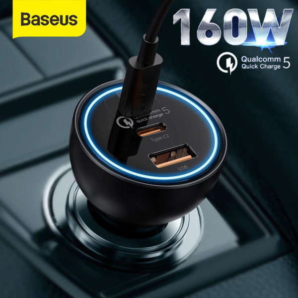 Baseus Car Charger 160W Qualcomm® Quick Charge™ 5 Technology 2C+U With 100w Type-C Cable TZCCZM-0G