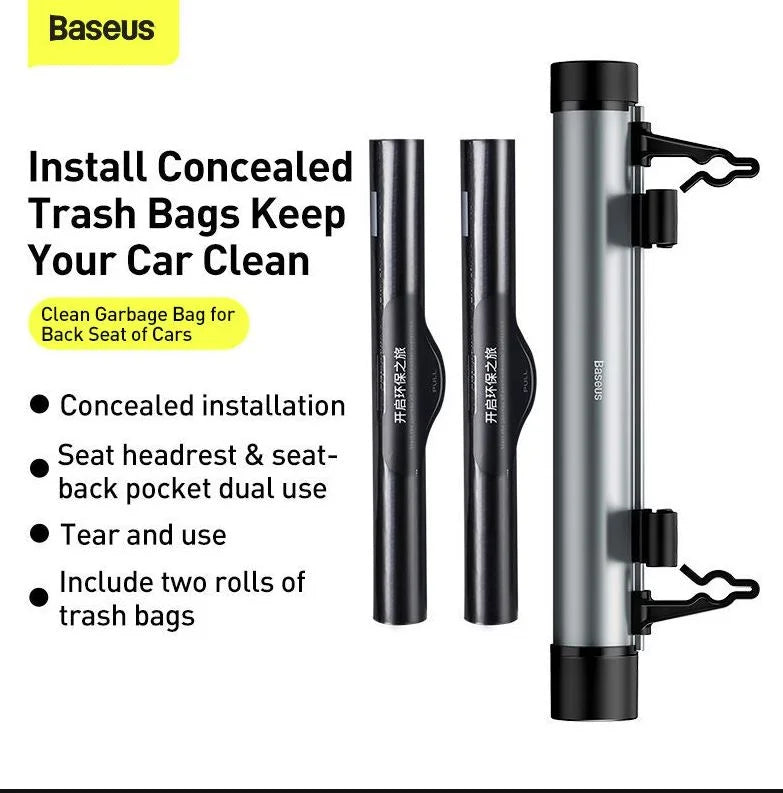 BASEUS Clean 2 Rolls (Total 40Pcs) Car Seat Back Hanging Garbage Bags with Mount Holder – Black CRLJD-C01