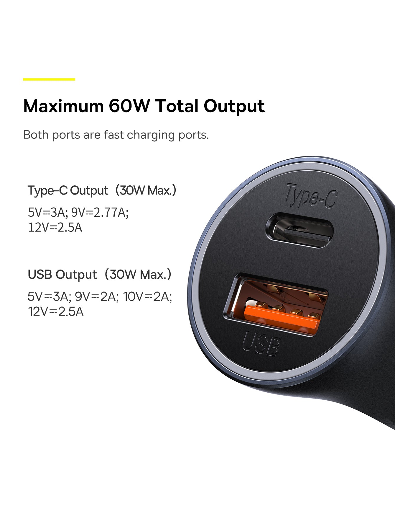 Baseus Golden Contactor Max Fast Car Charger USB + USB Type C 60 W Quick Charge Dark Grey (CGJM000113)