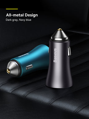 Baseus Golden Contactor Max Fast Car Charger USB + USB Type C 60 W Quick Charge Dark Grey (CGJM000113)
