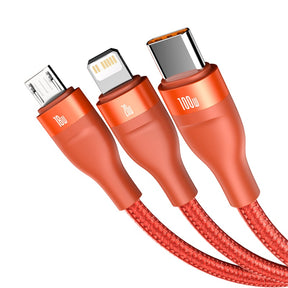 Baseus 3in1 USB / USB Type C - USB Type C / Lightning / Micro USB Cable (5 A - 100 W / 20 W / 18 W) 1.2 m Power Delivery Quick Charge (CA2T3-G1)