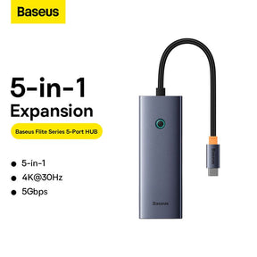 Baseus Flite Series 5-Port HUB Docking Station Space Grey HDMI4K@30Hz*1+USB 3.0*4-B00052809813-00