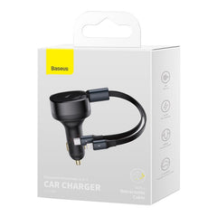 Baseus Car Charger Enjoyment Retractable dual Output Type-c & Lightning 30W Black CGTX000001