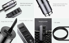 Baseus Enjoy Together with 1.5m Extension Cable 4X USB 5.5A Output Patulous Car, Cellular Phone Charger Dark Gray CCTON-0G