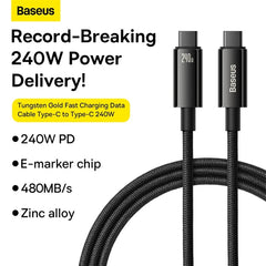 Baseus Tungsten Gold 240W 1m USB-C to USB-C Cable (Black) CAWJ040001