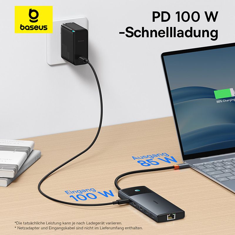 Baseus Docking Station Dual Monitor,10Gbps 10 in 1 Docking Station with 2 HDMI Single 4K@120Hz, Dual 4K@ 60Hz,10Gbps USB C and USB A, Gigabit Ethernet, 2 USB-A, PD 100W  B00061800813-01